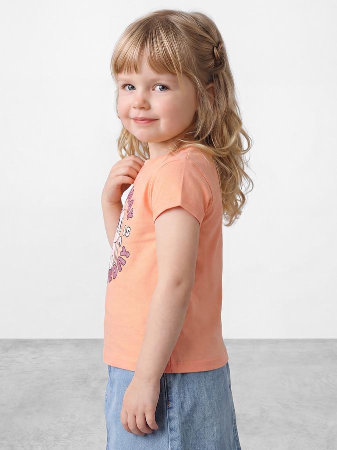 R&B Girls Orange Graphic Print Short Sleeves Tshirt