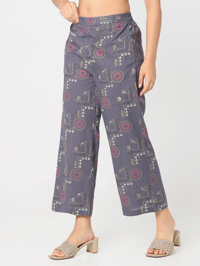 R&B Women Grey Printed Straight Fit Pants