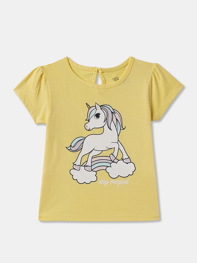 Girls Cotton Regular Fit Round Neck Graphic T-shirt