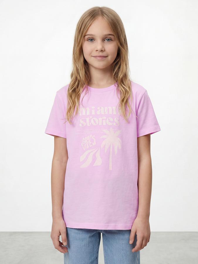 R&B Girls Pink Regular Fit Typography Short Sleeve T-shirt