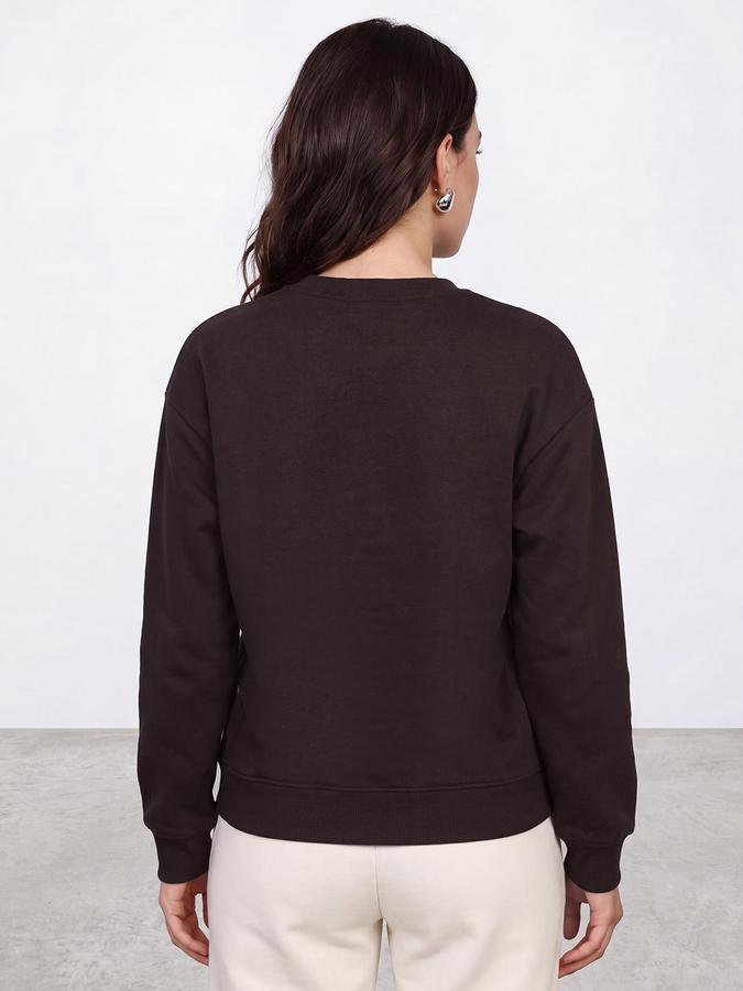 R&B Women Coffee Graphic Print Round Neck Long Sleeves Sweatshirt