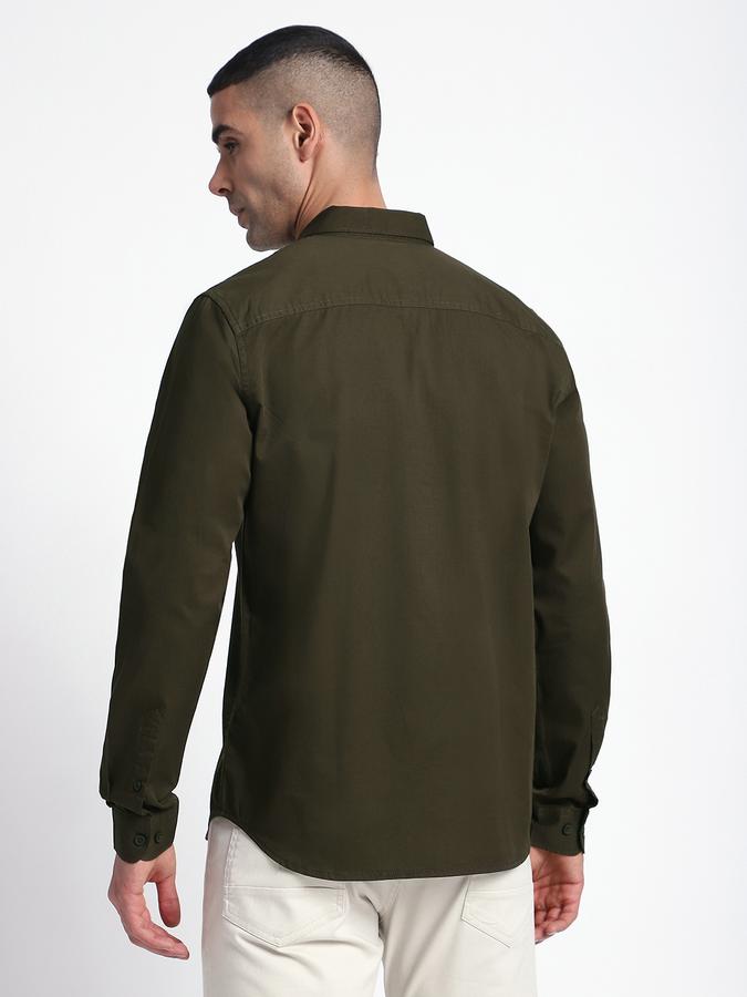 Men Cotton Regular Fit Point Collar Solid Shirt