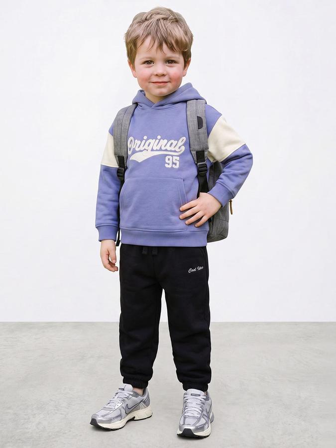 R&B Boys Sky Blue Typography Print Hooded Long Sleeves Sweatshirt