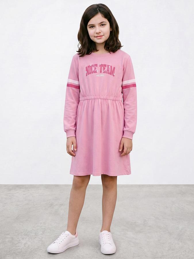 R&B Girls Pink Typography Fit and Flare Dress