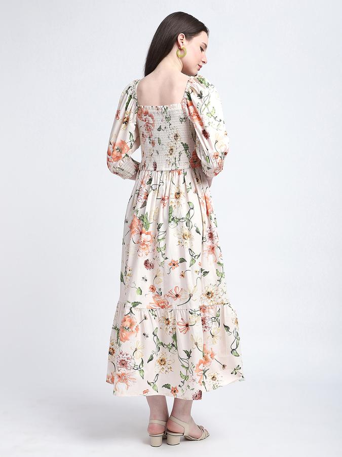 R&B Women Orange Floral Print Smocked Midi Dress