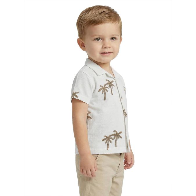 R&B Beige Printed Boys Cuban Collar Short Sleeves Shirt 