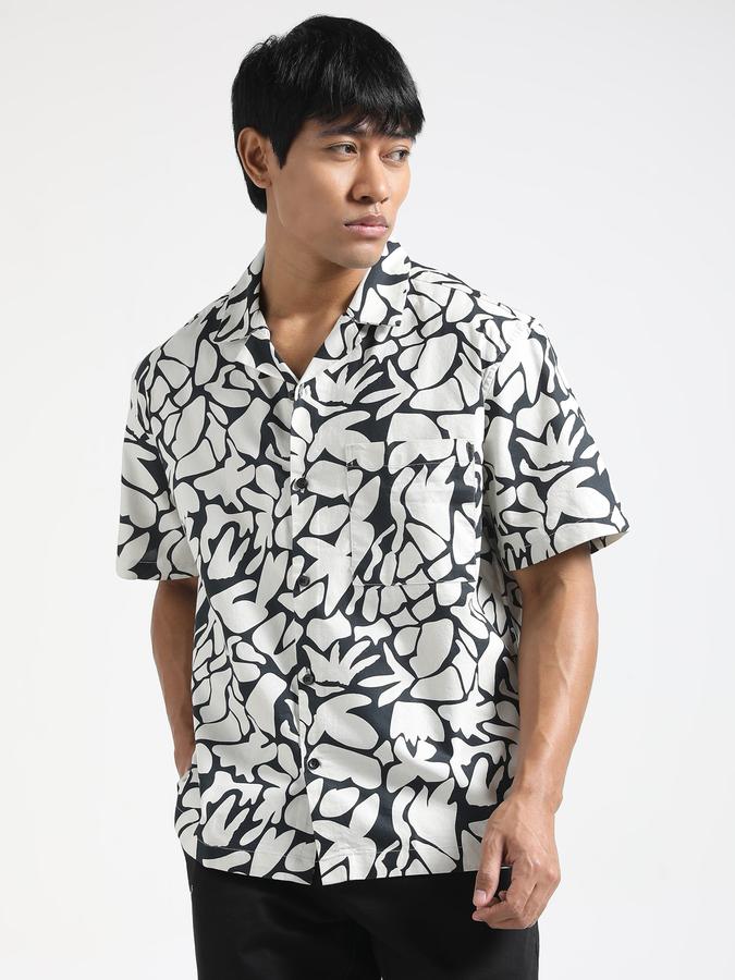 Men Floral Cut Away Collar Casual Shirts