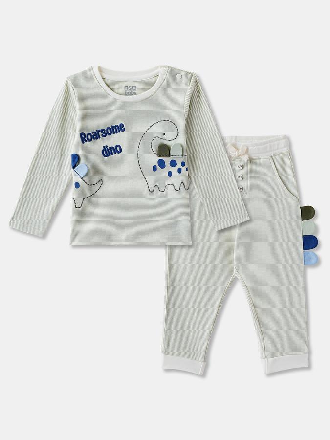 Boys Striped Full Sleeves T-shirt with Trousers Fashion Set