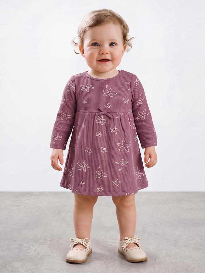 R&B Girl Dusty Pink Round Neck Printed Dress