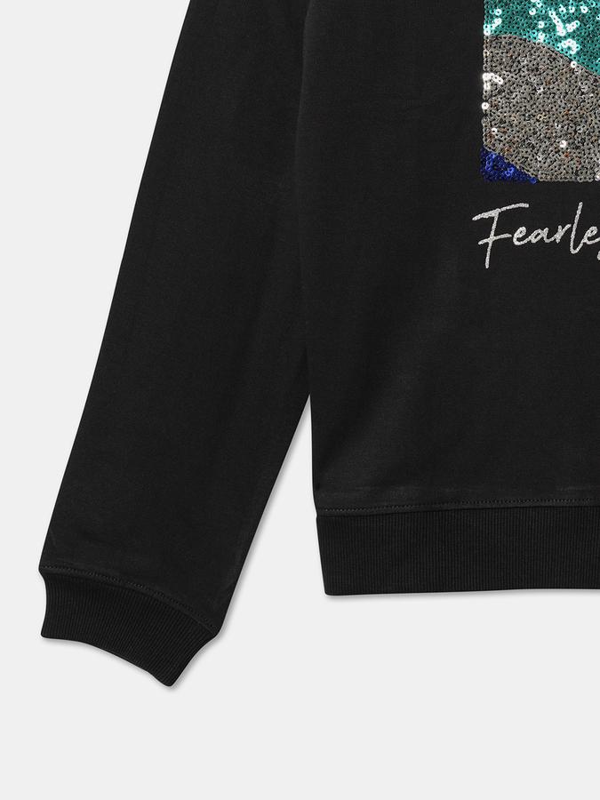 Girls Cotton Regular Fit Crew Neck Sequin Graphic Sweatshirt