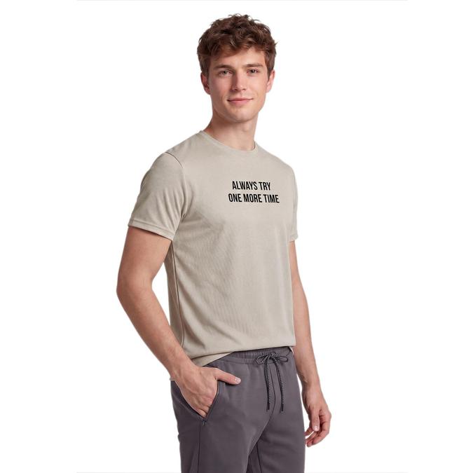 R&B Men Cream Polyester Printed Round Neck T-Shirt