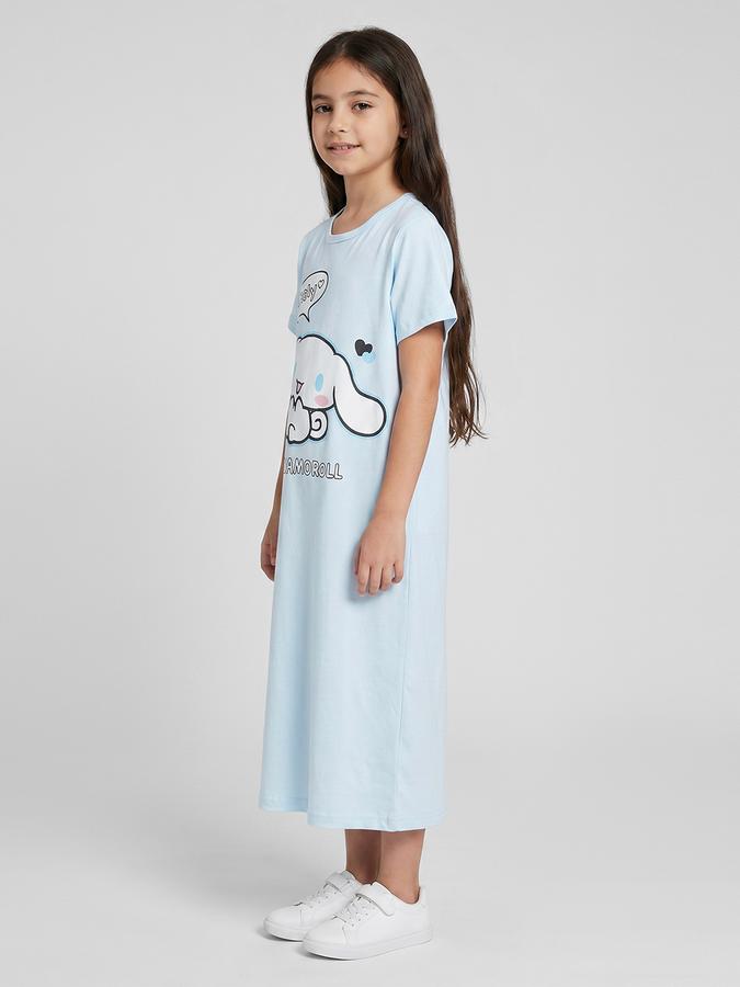 R&B Blue Printed Short Sleeves Round Neck Maxi Girls T-shirt Nightdress
