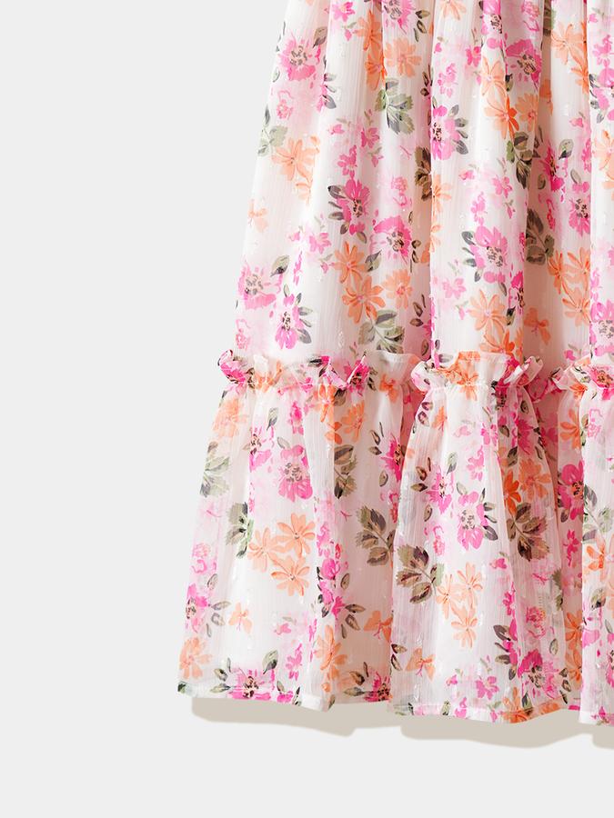 Girls Chiffon A-Line High Neck Tiered Dress