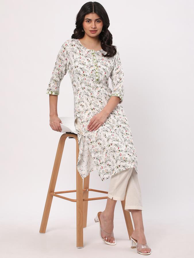 Women Rayon Regular Fit Round Neck Printed Kurta