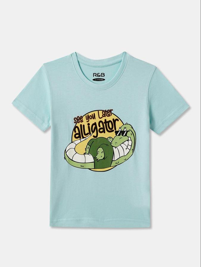 R&B Blue Cotton Round Neck Printed Boy T-Shirt