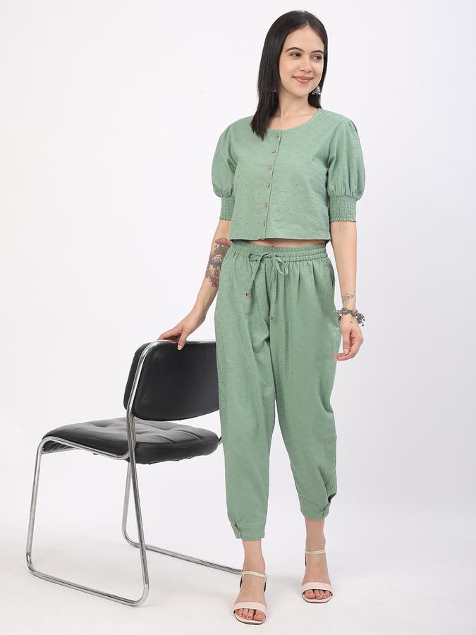 Women Cotton Regular Fit Round Neck Self Design Ethnic Top