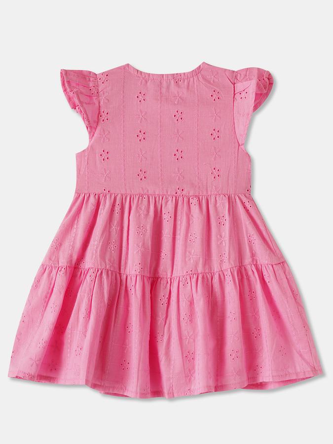 Girls Embroidered Ruffled Sleeves Round Neck Tiered Dress
