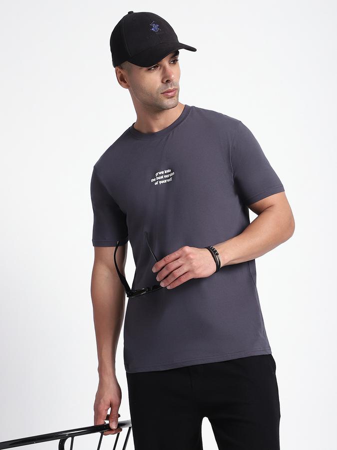 R&B Men's Stone Grey Printed T-Shirt
