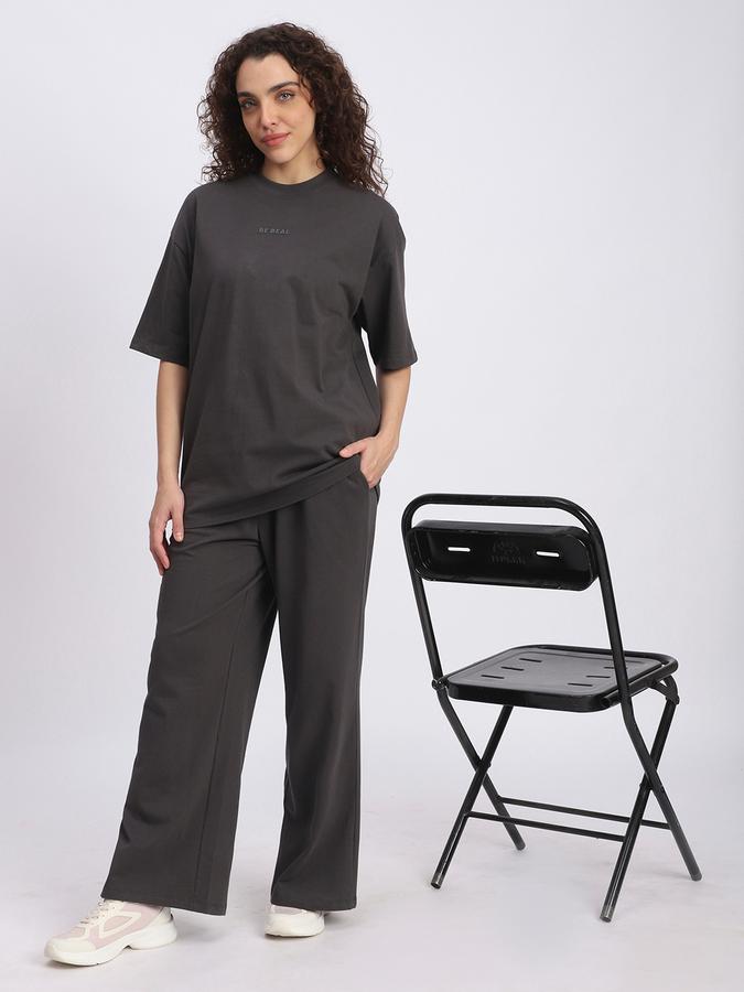 R&B Women Charcoal Solid Wide-Leg Joggers