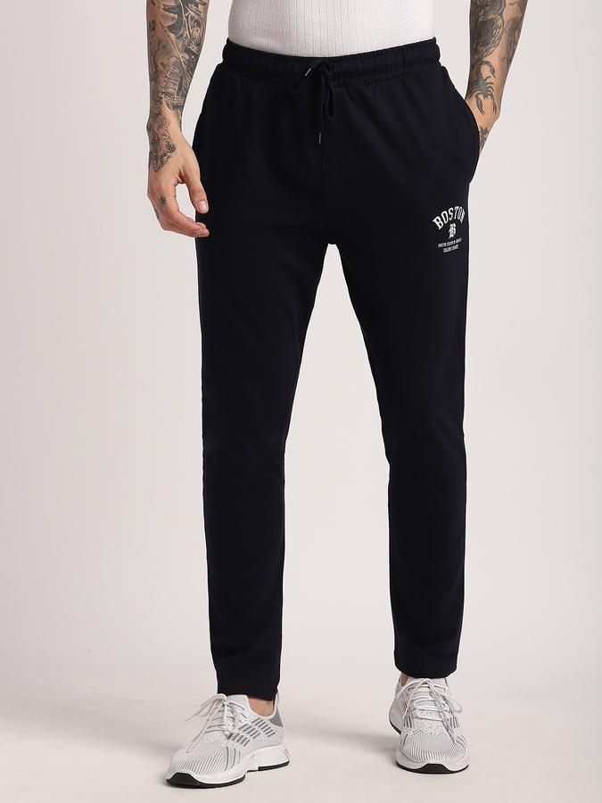 Men Cotton Regular Fit Drawstring Waist Open Hem Trackpants