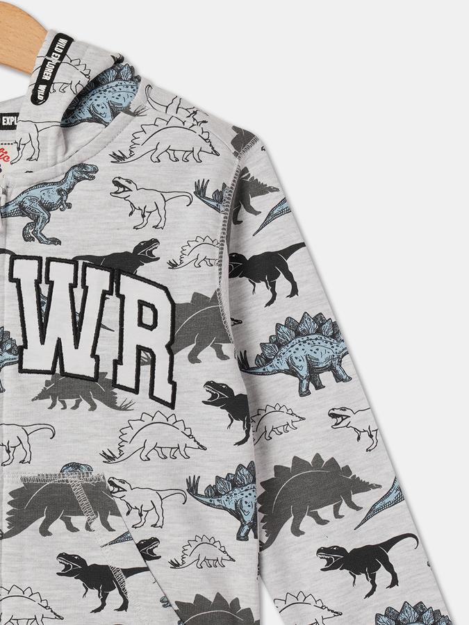 Boys Cotton Hooded Zip Up Graphic Jacket
