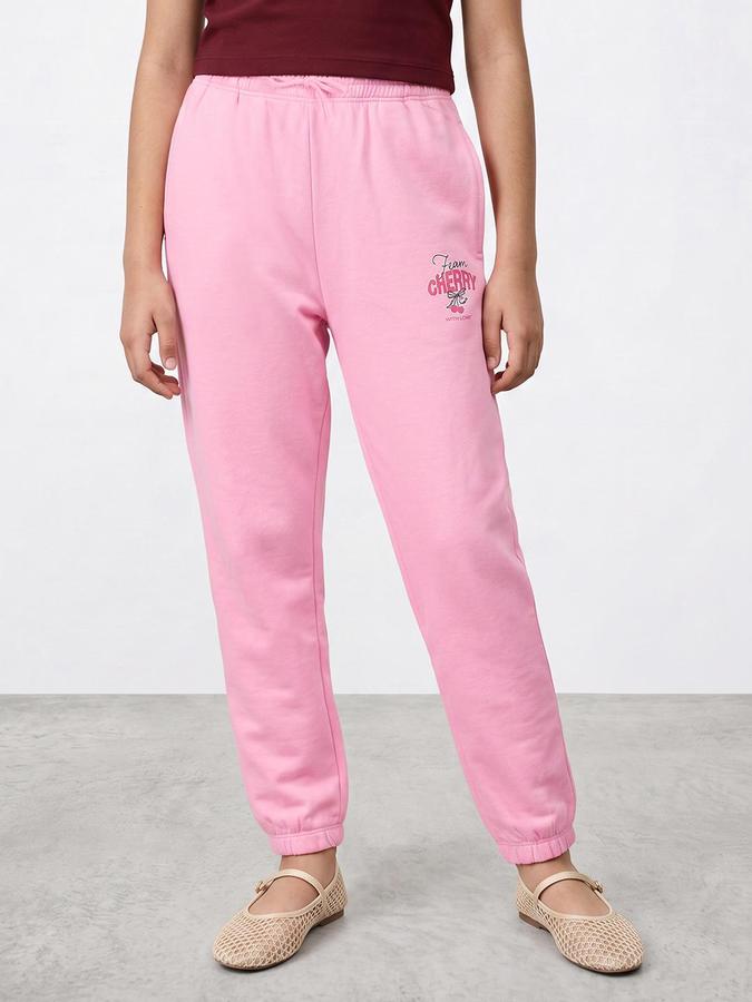 R&B Girls Pink Graphic Print Pure Cotton Pants
