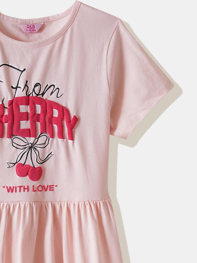 Girls Cotton Regular Fit Crew Neck Printed Dress