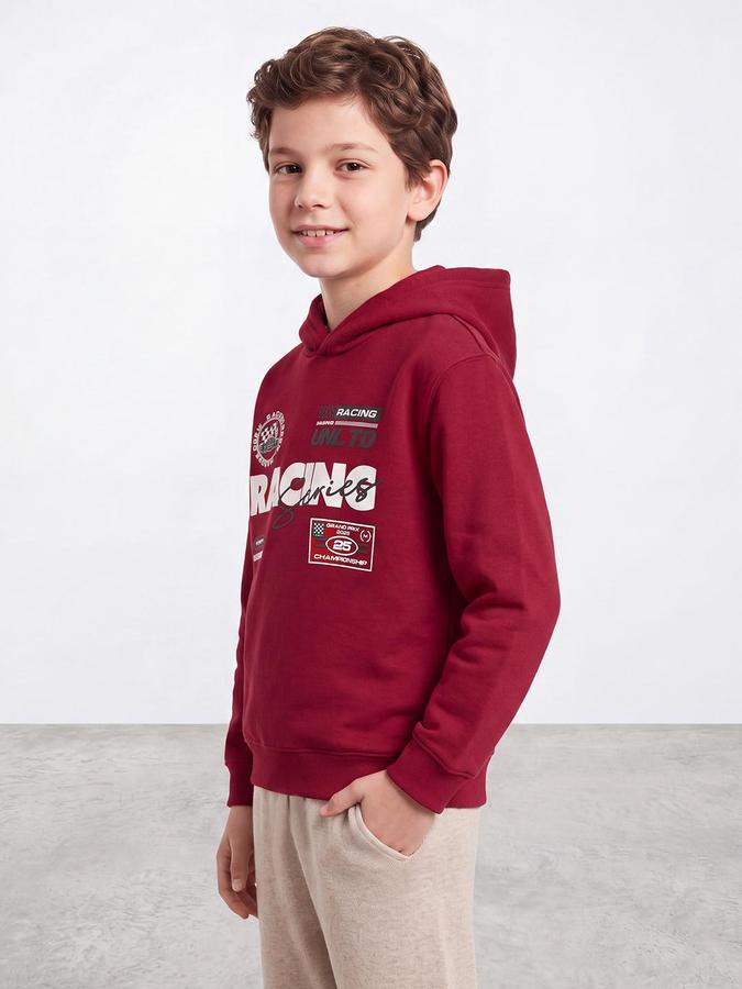 R&B Boys Red Typography Graphics Hooded Long Sleeves Regular Fit Sweatshirt