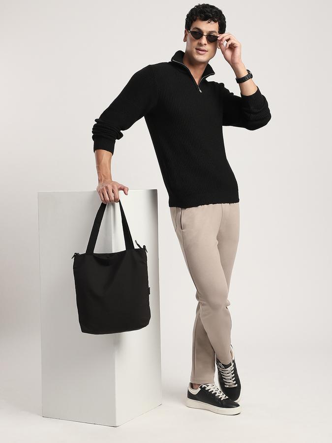 Men Polyester Regular Fit Mock Neck Ribbed Sweater