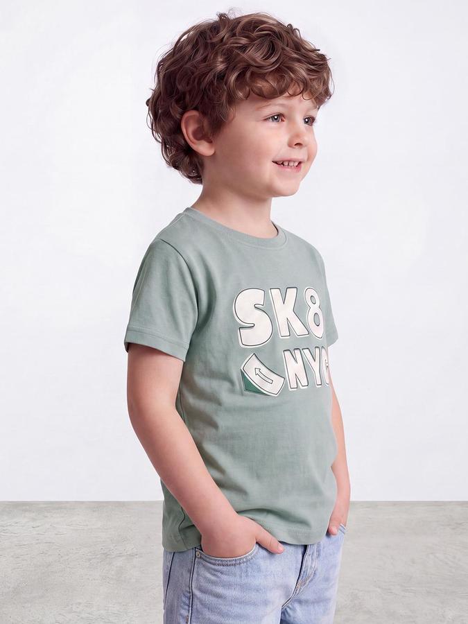 R&B Boys Light Green Short Sleeve Round Neck Typography T-Shirt
