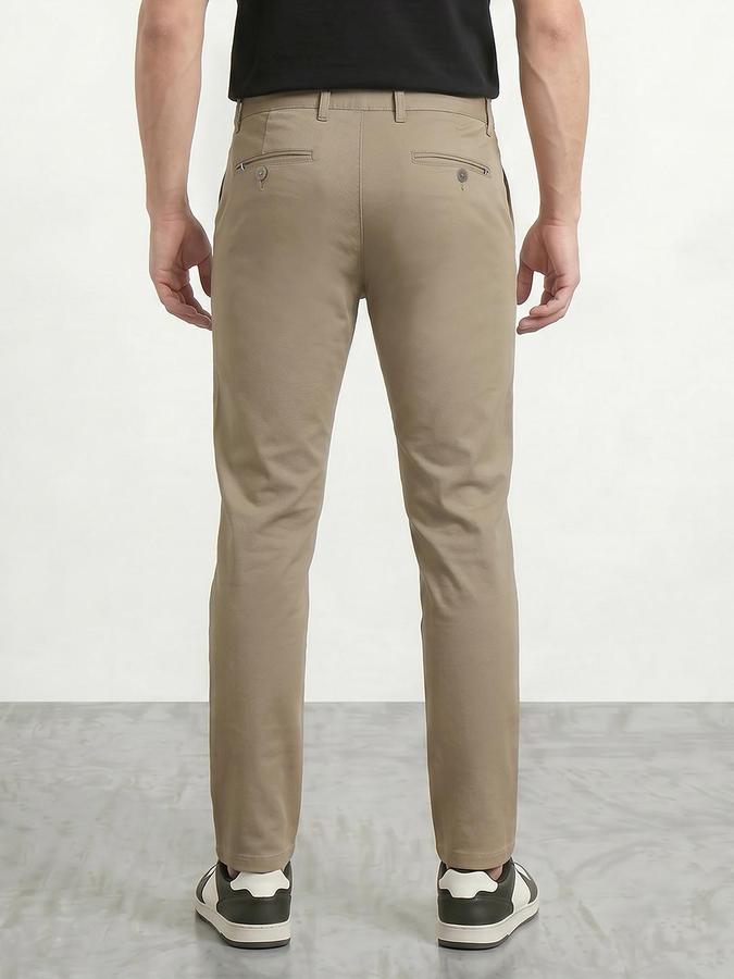 R&B Men's Beige Slim Fit Trousers