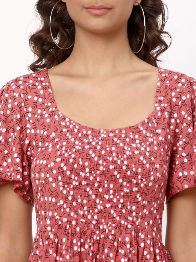 Women Rayon Fit And Flare Mini Floral Dress