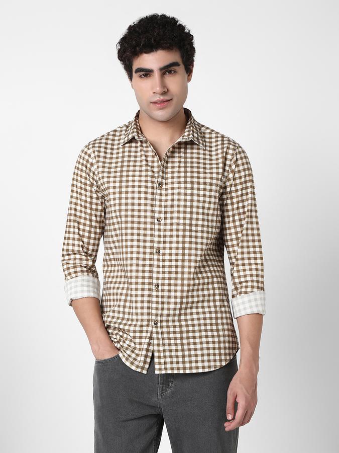 R&B Men's Brown Checked Shirt