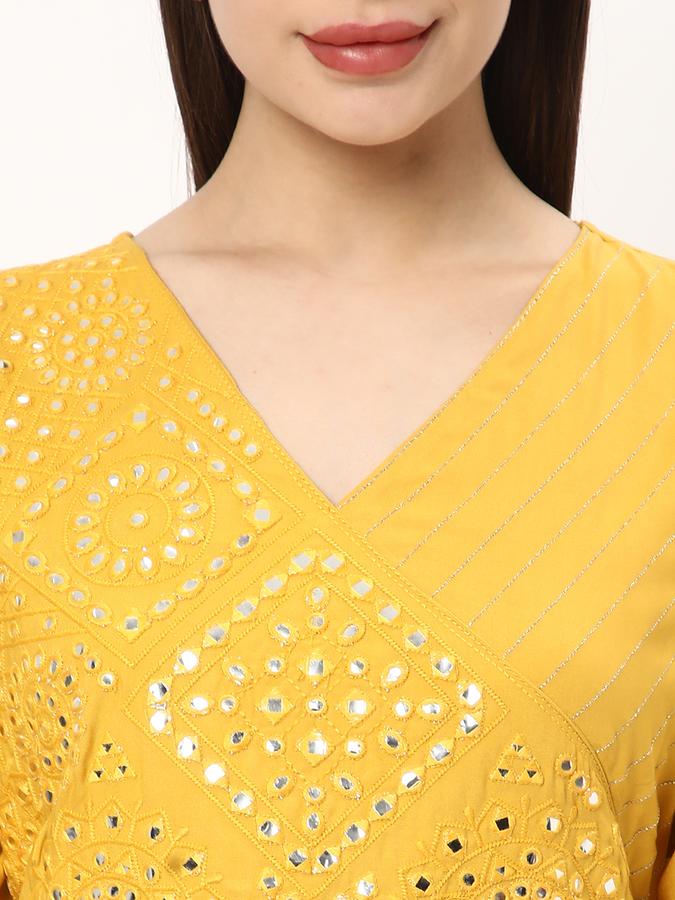 Women Rayon Regular Fit V Neck Embellished Kurta