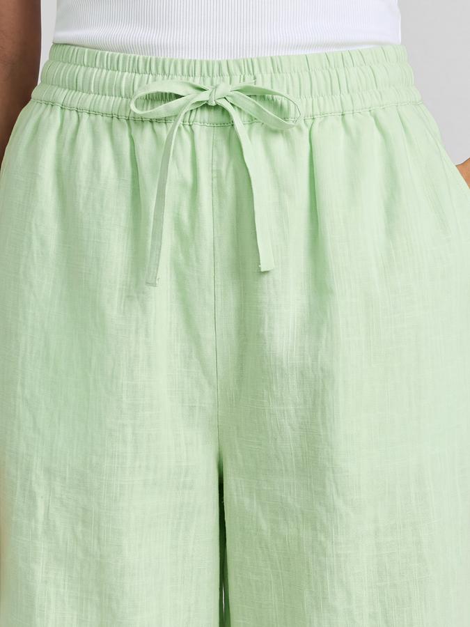 R&B Solid Green Women Flared Cropped Palazzo