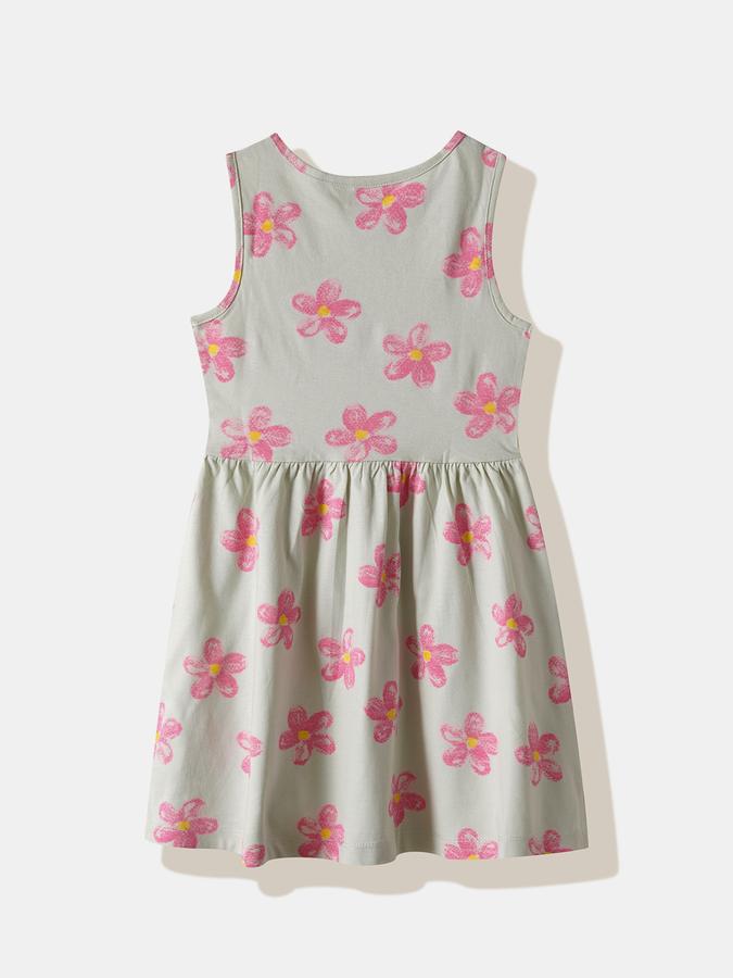 Girls Cotton Regular Fit Round Neck Printed Dress