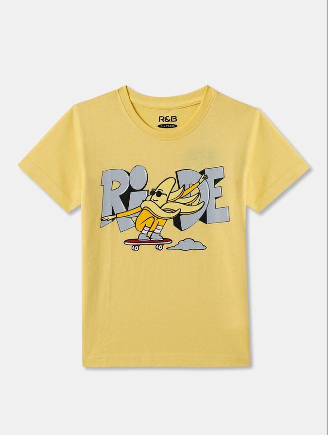 R&B Yellow Cotton Round Neck Printed Boy T-Shirt