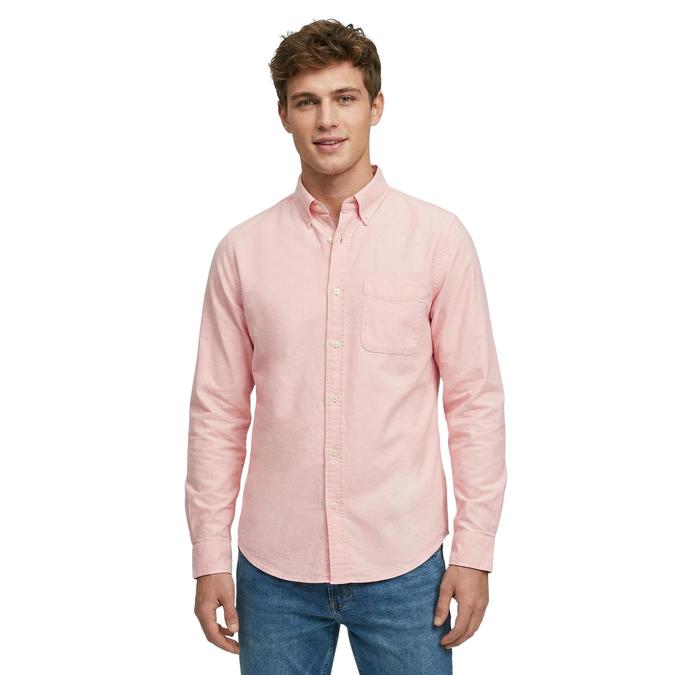 R&B Peach Solid Mens Button-Down Collar Long Sleeves Shirt 