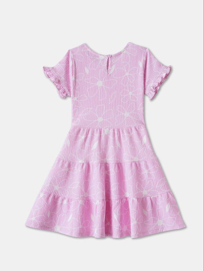 R&B Pink Floral Printed Girls Short Sleeves Dress