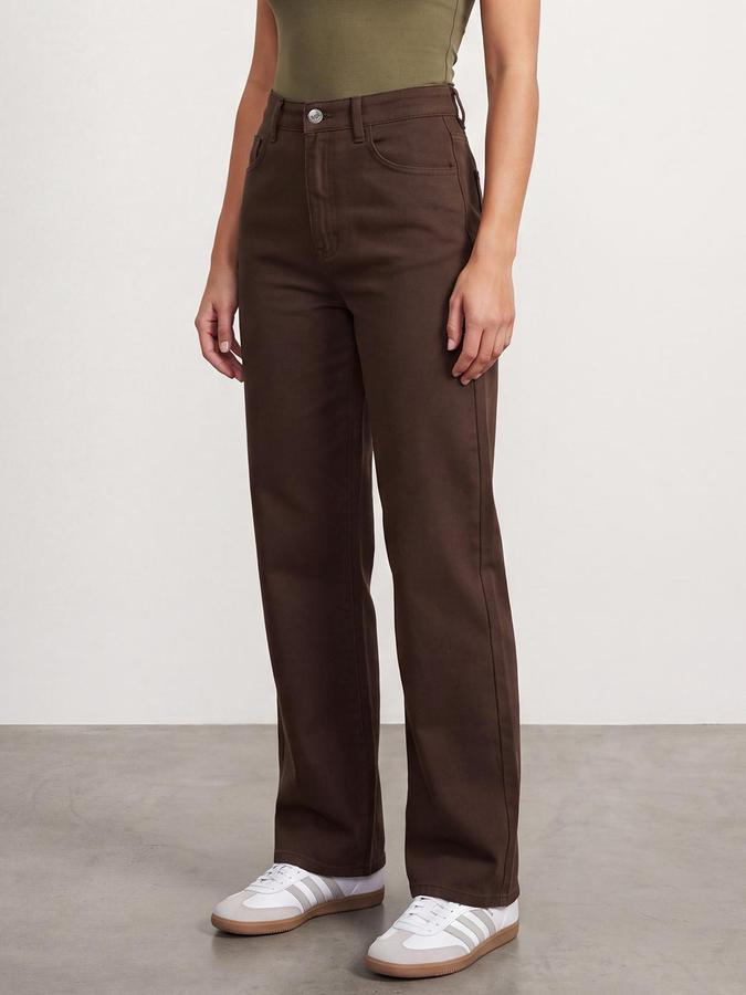 R&B Women Brown Wide Leg Bottom Pure Cotton Denim Jeans