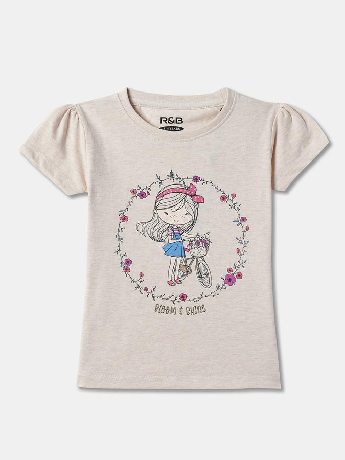 Girls Cotton Regular Fit Crew Neck Graphic T-shirt