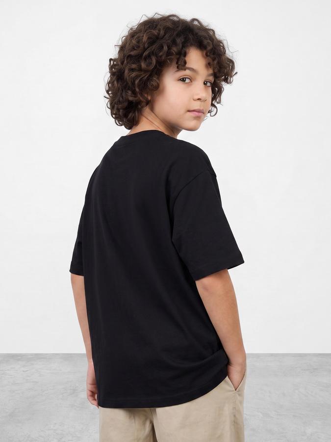 R&B Boys Navy Blue Graphic Print Short Sleeves Round Neck Pure Cotton T-Shirt