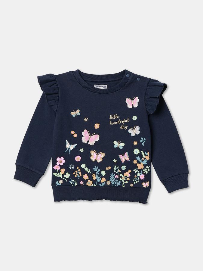 Girls All-Over Print Long Sleeve Ruffled Crew Neck SweaT-Shirt