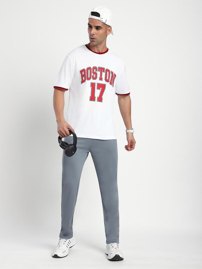 Men Polyester Relaxed Fit Crew Neck Typographic T-shirt