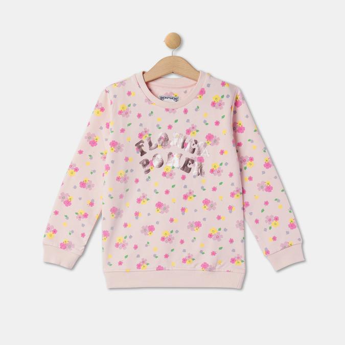 Girls Cotton Regular Fit Crew Neck Graphic Sweatshirt