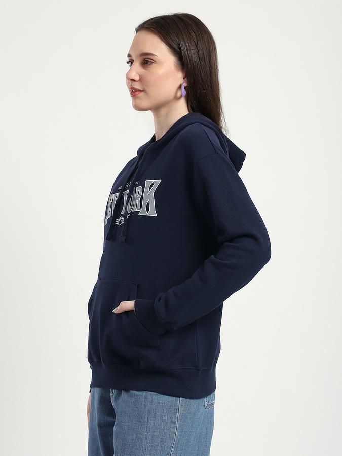 R&B Women Navy Typography Print Hoodie