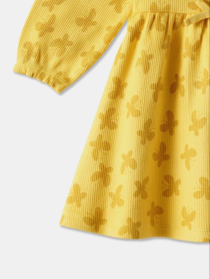 R&B Yellow Floral Printed Girls Long Sleeves Dress