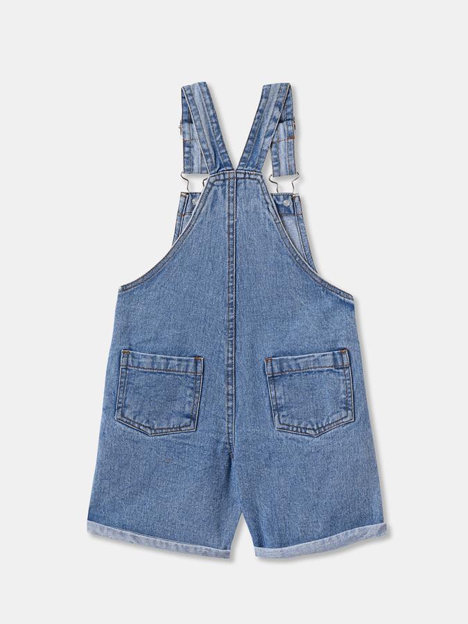 Girls Denim Regular Fit Adjustable Straps Rolled Hem Dungaree