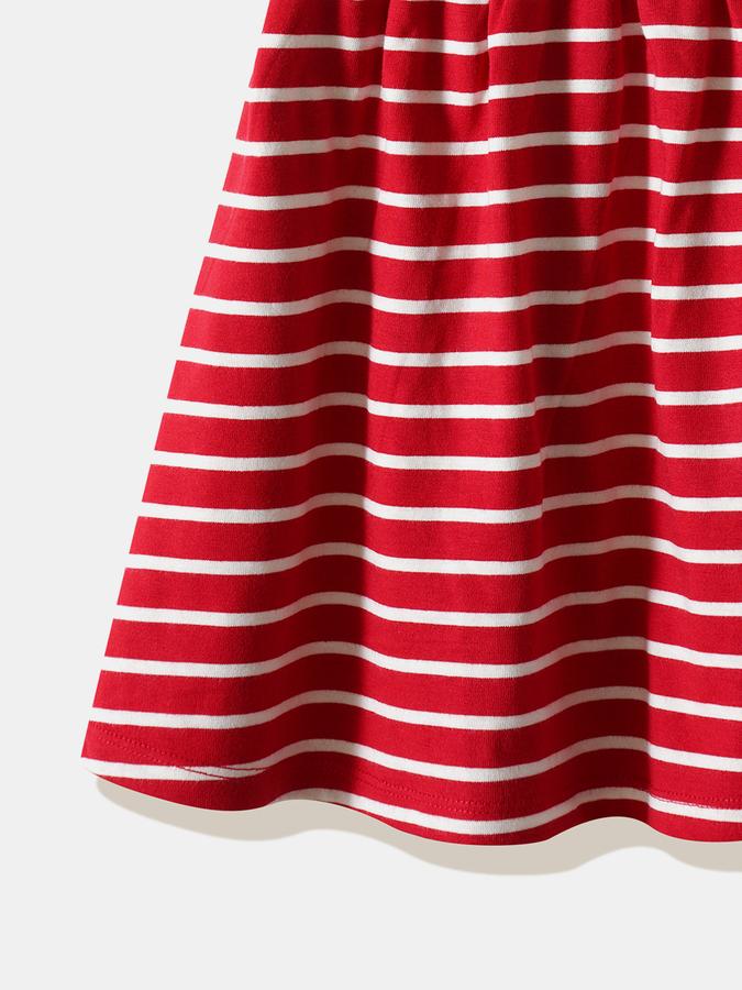 Girls Cotton Regular Fit Round Neck Striped Dress