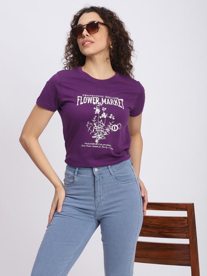 Women Cotton Slim Fit Round Neck Graphic T-shirt